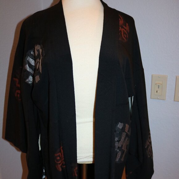 Japanese Haori Jacket - Antique Haori Silk Kimono Jacket Black - Picture 1 of 16